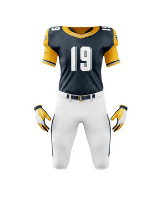 Zaid Sports custom black, white and yellow American football uniform for men, padded jersey and pants set with player number