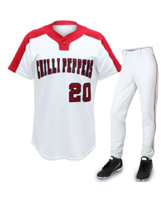 Zaid Sports custom white and red baseball uniform set for men, breathable jersey and pants with team name and number