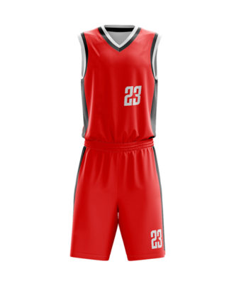Zaid Sports custom red basketball kit for men, breathable athletic jersey and shorts set with player number for team sports