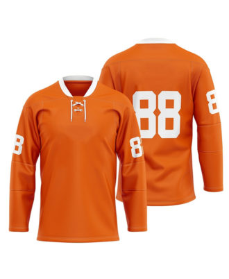 Zaid Sports orange ice hockey jersey with white number 88, front and back view