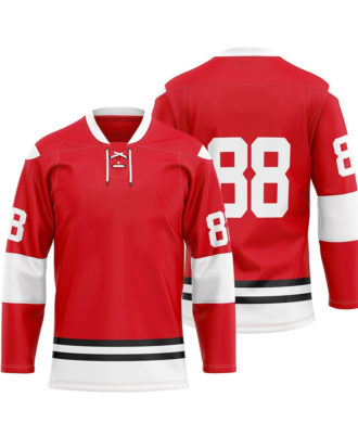 Zaid Sports red and white ice hockey jersey with number 88, front and back view