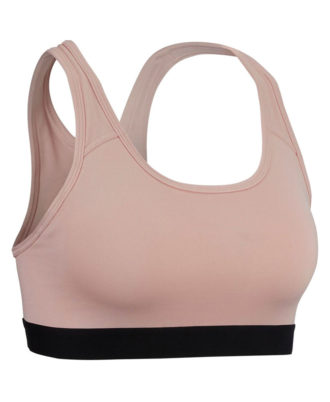 Zaid Sports light pink sports bra with wide straps and black elastic underband, front view