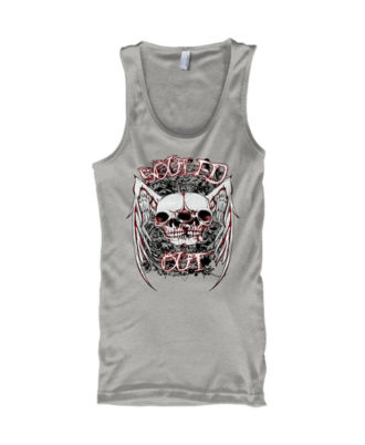 Zaid Sports gray sleeveless tank top with skull graphic print and bold text design, front view