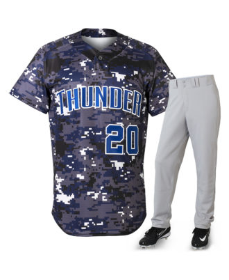 Zaid Sports custom blue camouflage baseball uniform set for men, breathable jersey and pants with team name and number