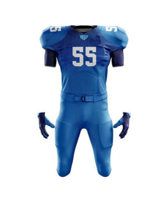 Zaid Sports custom blue American football uniform for men, padded jersey and pants set with player number for team sports