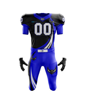 Zaid Sports custom blue and black American football uniform for men, padded jersey and pants set with player number for team sports