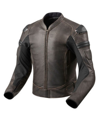Vintage brown motorcycle leather jacket with classic styling by Zaid Sports