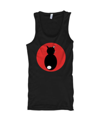 Zaid Sports black sleeveless tank top with red circle and cat silhouette graphic, front view