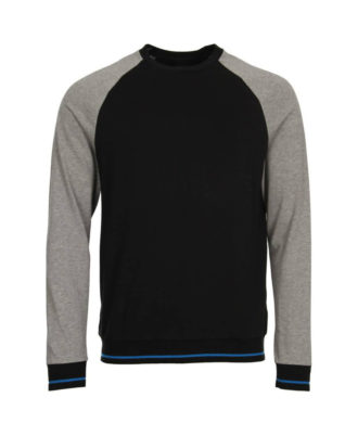 Zaid Sports black and gray raglan crew neck sweatshirt with long sleeves, front view