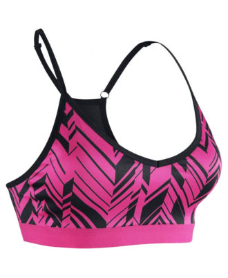 Zaid Sports pink and black geometric patterned sports bra with adjustable straps and medium support