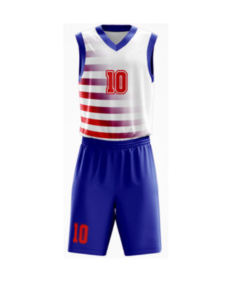 Zaid Sports custom red, white and blue basketball kit for men, breathable athletic jersey and shorts set for team sports