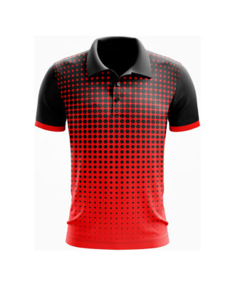 Zaid Sports custom red and black patterned sports polo shirt for men, breathable athletic wear for team uniforms and training